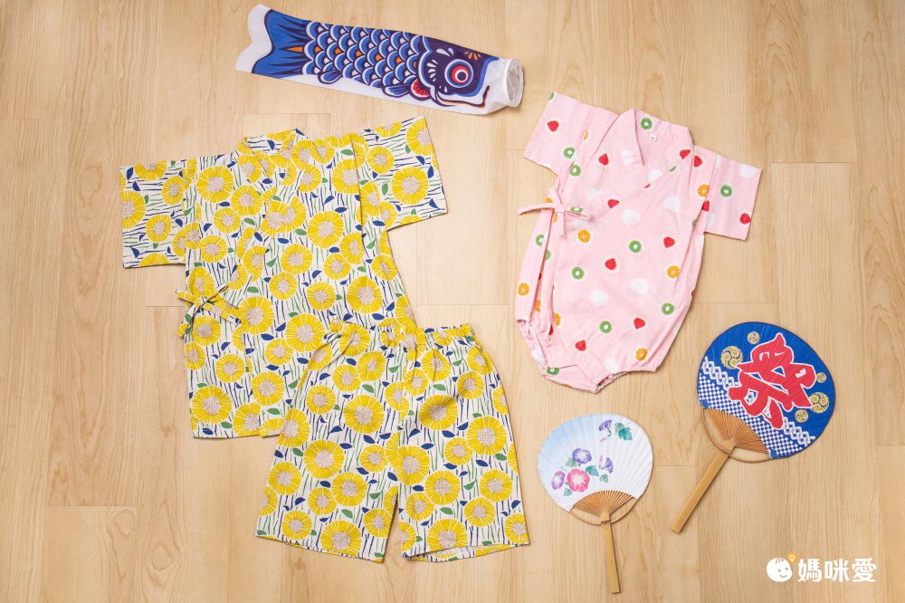 akachan honpo - 兩件式甚平-蓮藕-黃色