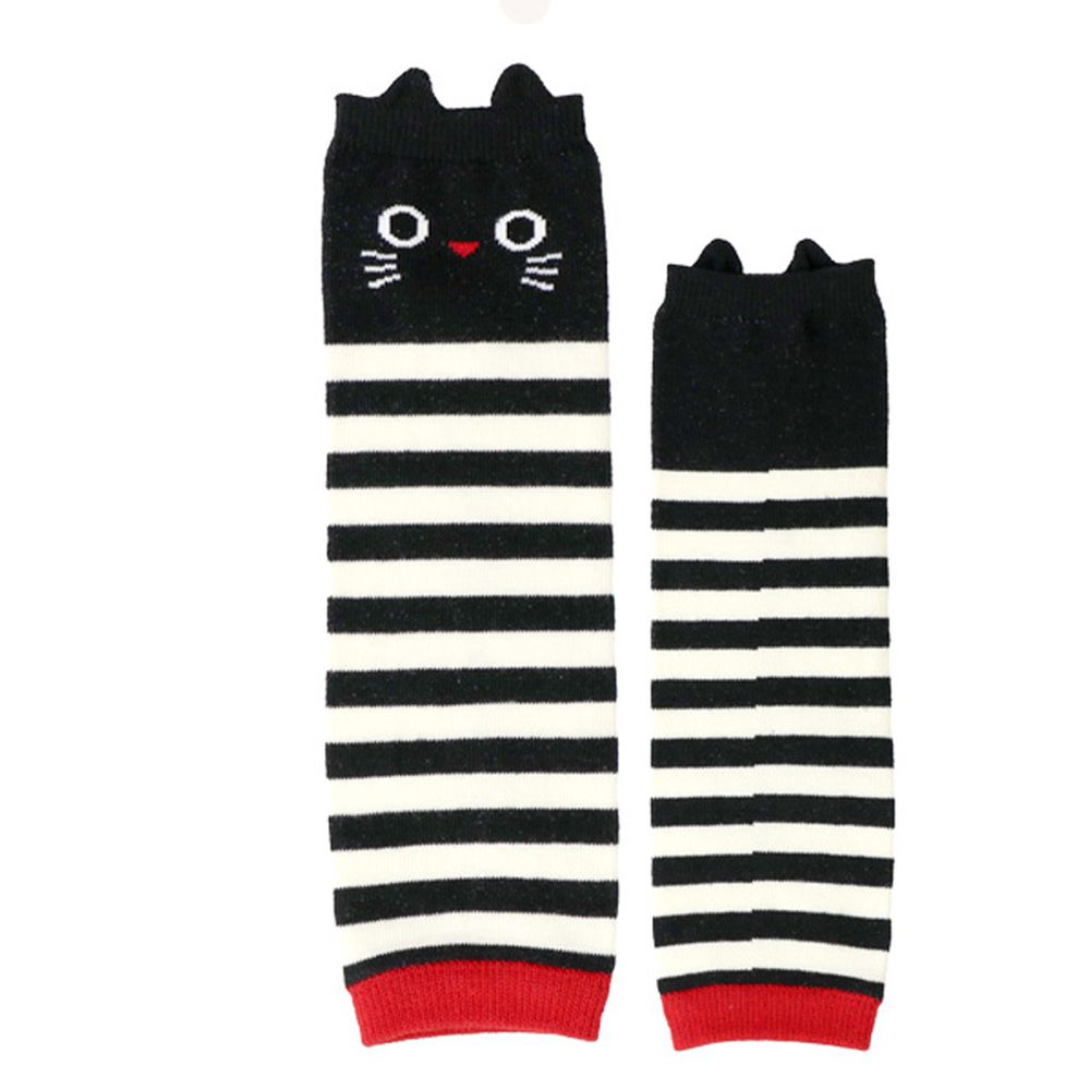日本 ZOOLAND - 氣溫調節/保暖防曬襪套-1雙-A條紋黑貓 (0-2y)