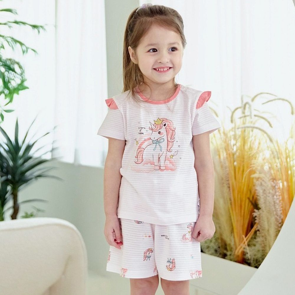 透氣條紋提花棉短袖家居服-童話獨角獸