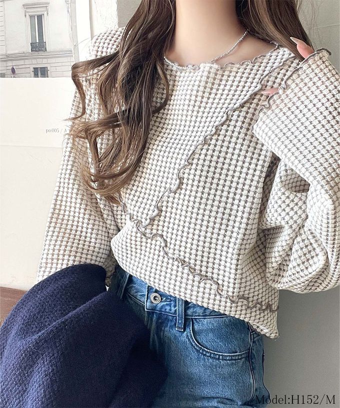 日本 Classical Elf - 2way華夫格木耳捲邊浪漫長袖上衣-黑白