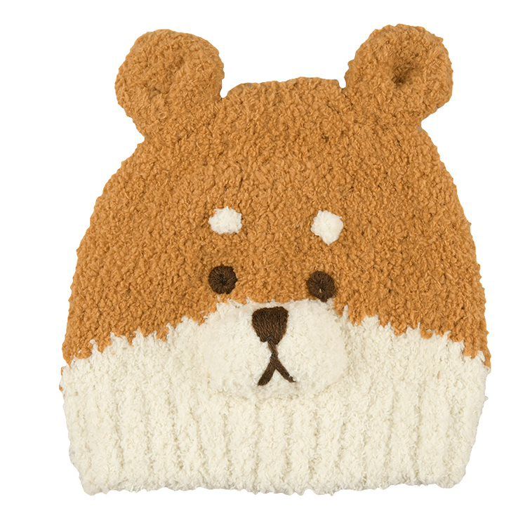 akachan honpo - 毛茸茸針織帽-柴犬-淺卡其色