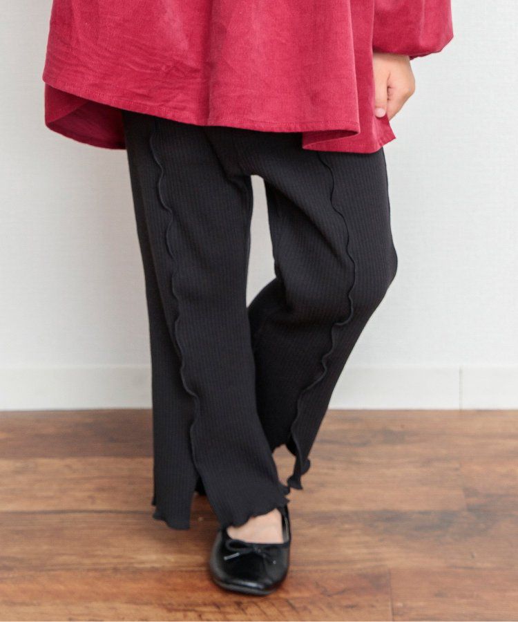 日本 BREEZE - 羅紋木耳時髦開叉長褲-象牙白