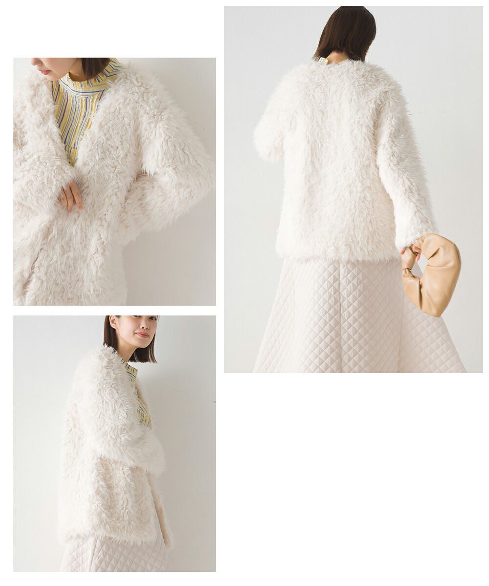 日本 OMNES - 毛茸茸開襟休閒外套-淺米