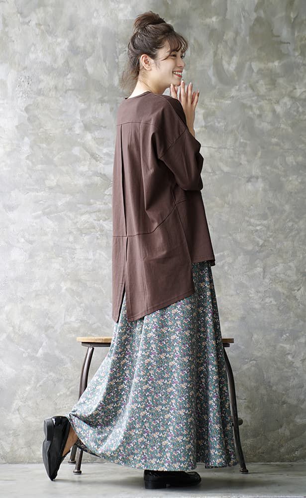 日本 zootie - 抗透汗 前短後長後開衩設計五分袖上衣-深咖啡