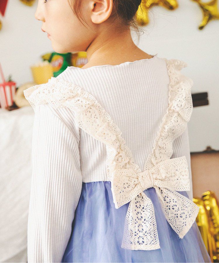 日本 BREEZE - 夢幻精靈薄紗拼接蕾絲滾邊洋裝-鮭魚粉