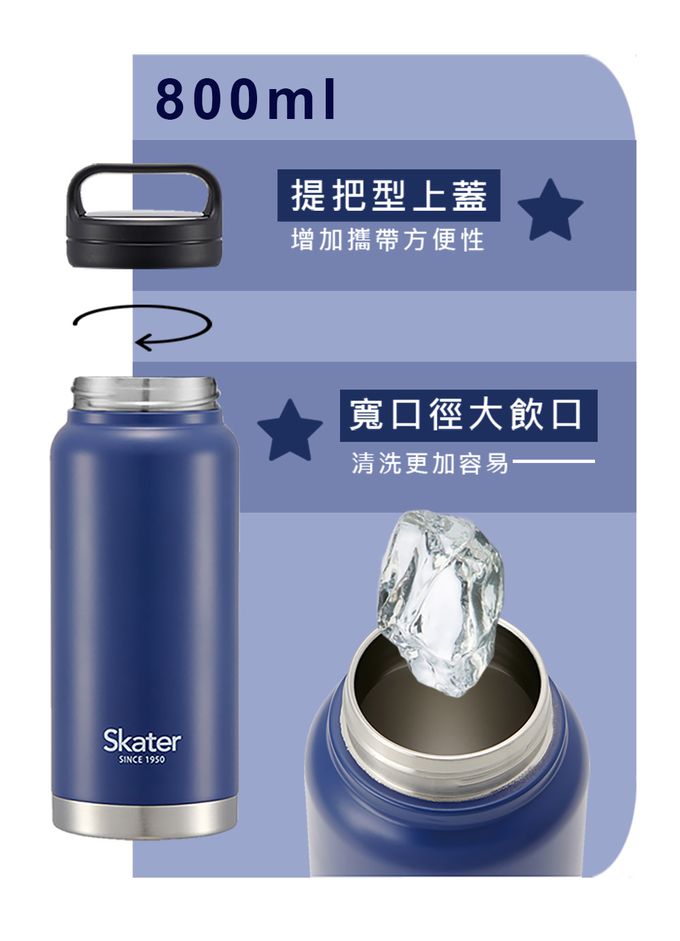 日本 SKATER - 不鏽鋼隨行瓶-海軍藍-藍色-800ml