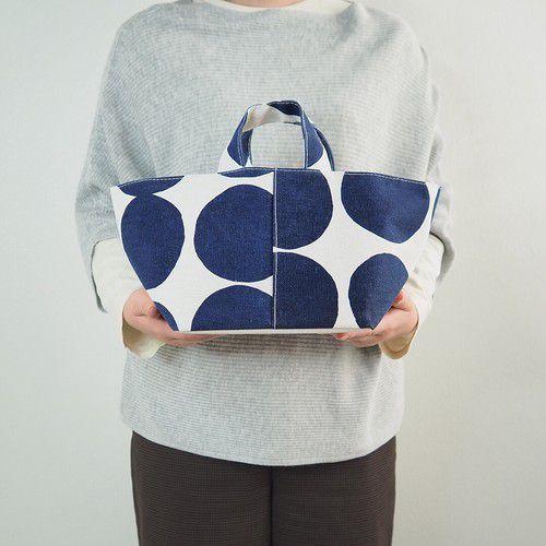 日本 Maison Blanche - 棉混手提折疊收納籃/整理箱-點點-灰 (S(20×20x17cm))-方型