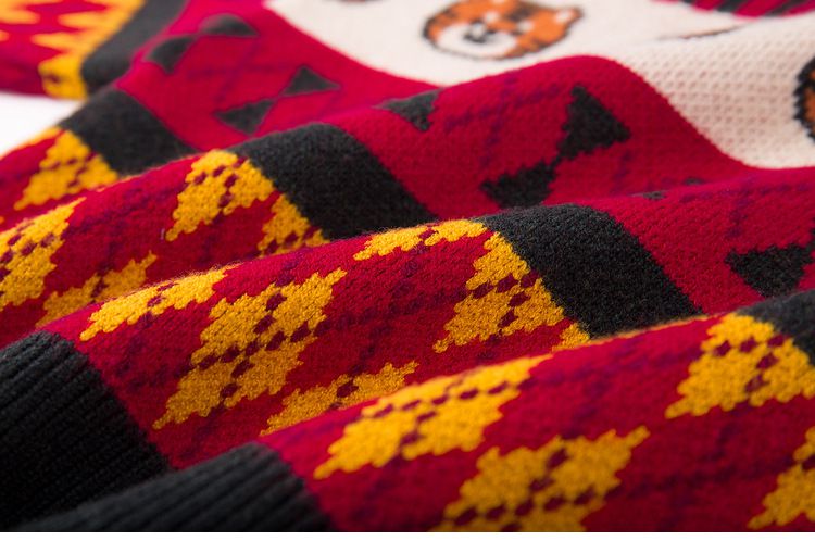 節慶針織毛衣-紅綠菱形格紋