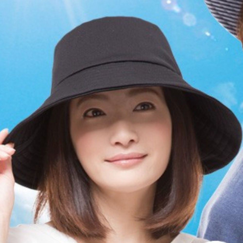 日本 SUN FAMILY - 12cm帽簷可折疊抗UV涼感遮陽帽-黑 (頭圍57.5cm內)