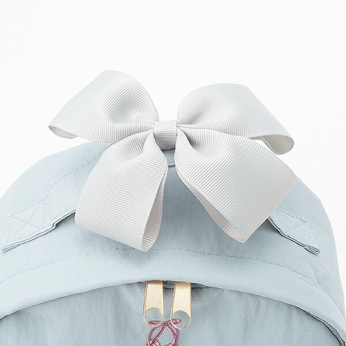 日本 petit main - 夢幻荷葉邊刺繡後背包／書包-水藍-F (30x20x10cm)