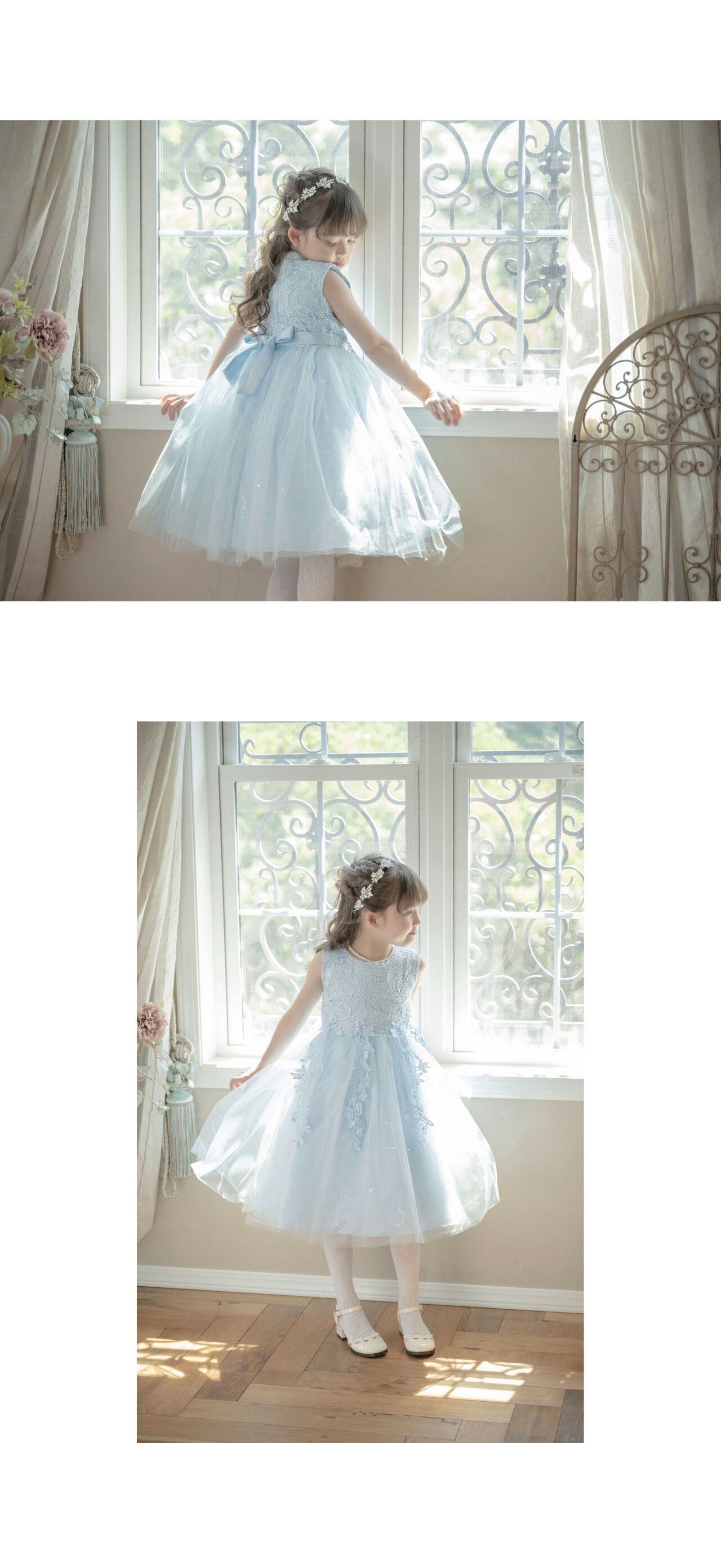 日本 Catherine Cottage - 飄逸蕾絲亮片點綴澎澎洋裝/小禮服-水藍