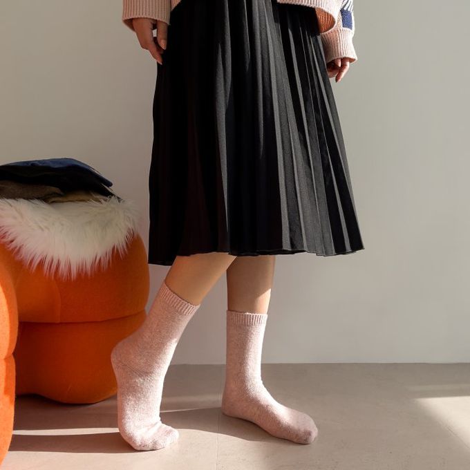 韓國Marian - 素面百搭羊毛保暖襪-焦糖色 (Free)