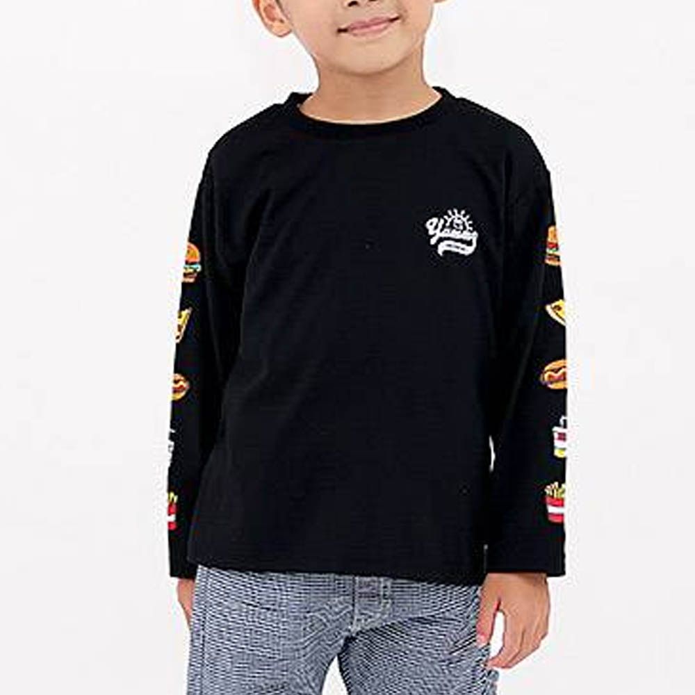 [推薦]定番印花薄長袖上衣-美味速食-黑