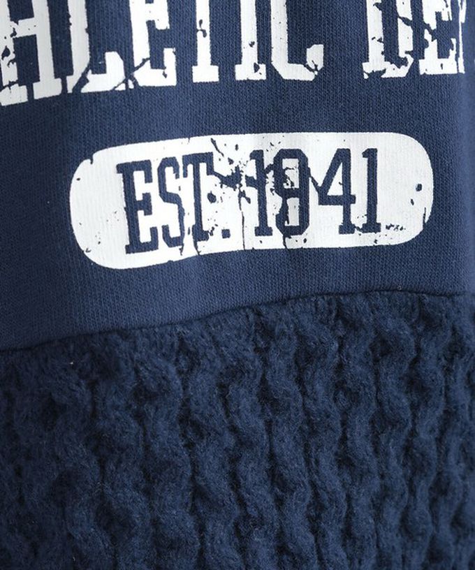 日本 Lupilien - 鬥牛犬印花粗針織拼接裏毛長袖上衣-淺灰