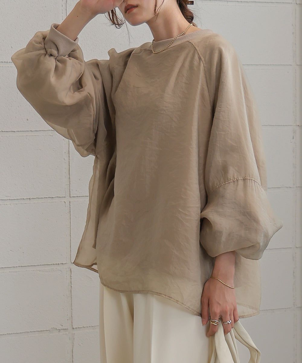 日本 Bab - [推薦]薄紗層次精緻女孩長袖上衣-淺卡其