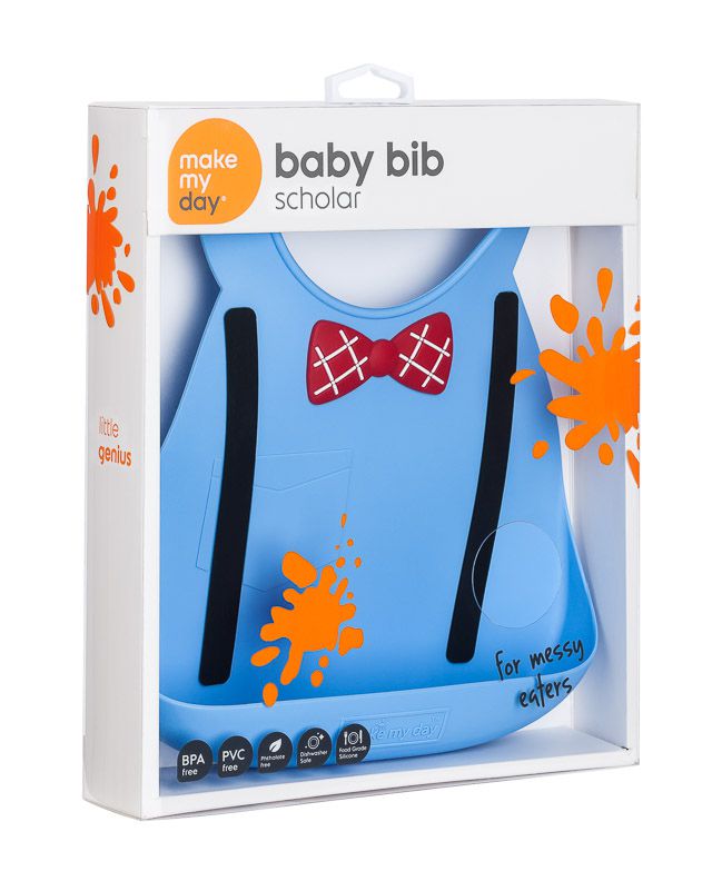 akachan honpo - 矽膠圍兜 Make My Day-吊帶褲-藍色