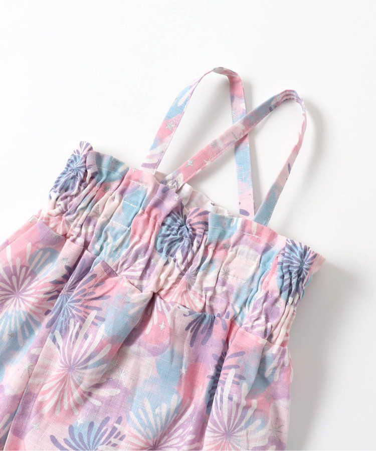 日本 apres les cours - 華麗腰帶風純棉二件式浴衣-椿花-紅藍條紋