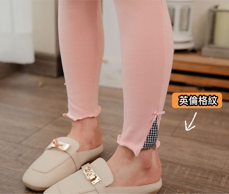 FANMOU - 九分內搭褲-格紋木耳邊-灰色