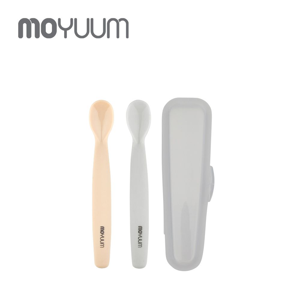 韓國 Moyuum - 白金矽膠兒童湯匙2入組-米色+灰色