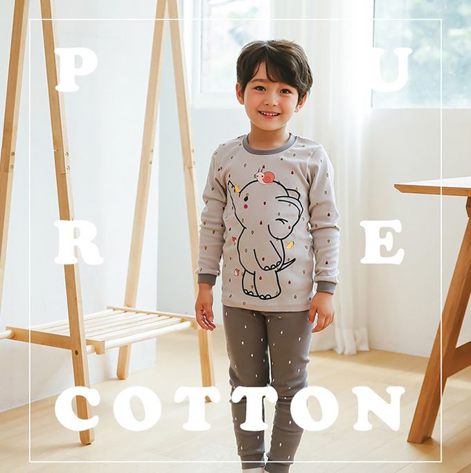 正韓 Puco - 超優質嬰幼兒/兒童長袖100% 有機純棉家居服/睡衣-大象寶寶