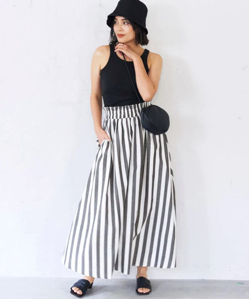 日本 COCA - 仿舊直條紋A字長裙-媽媽-黑白