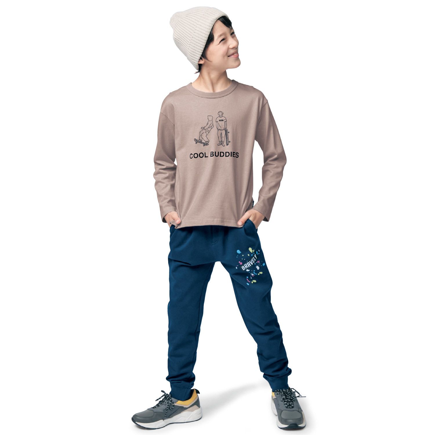 日本千趣會 - GITA 純棉束口休閒長褲-紫格紋