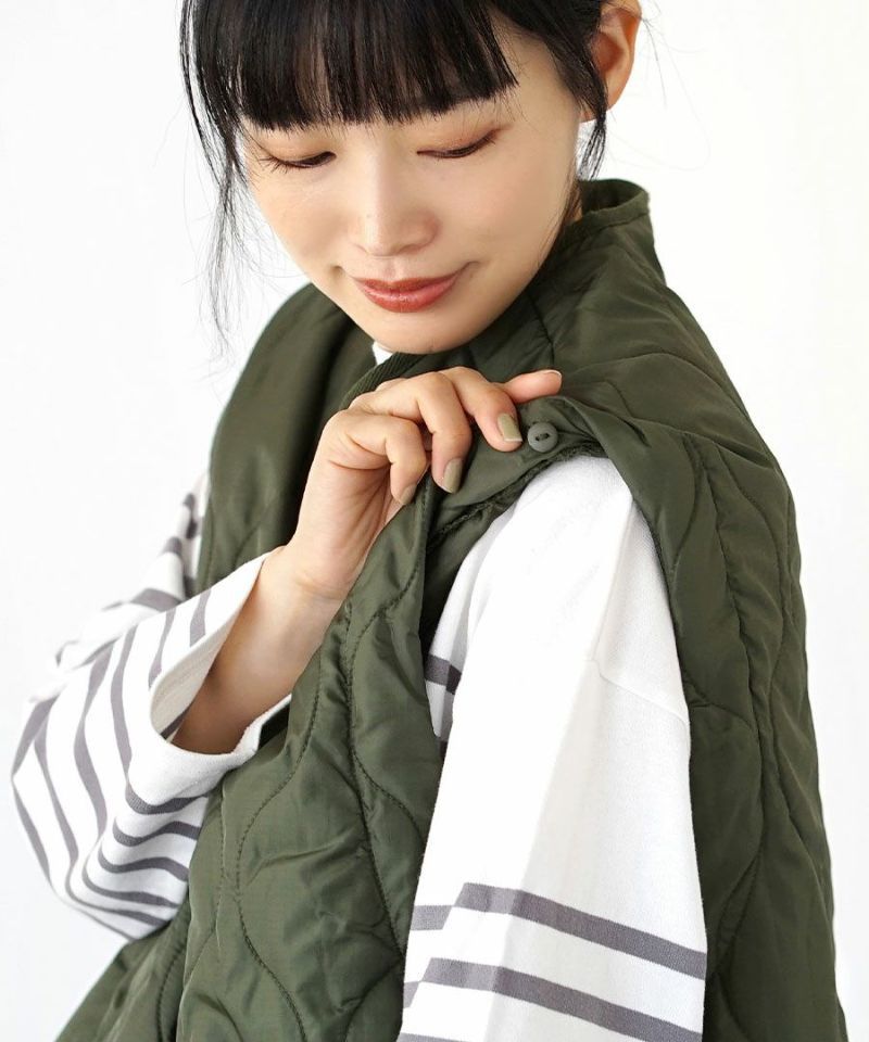 日本 zootie - 2WAY衍縫落肩鋪棉保暖外套/背心(袖可拆)-軍綠