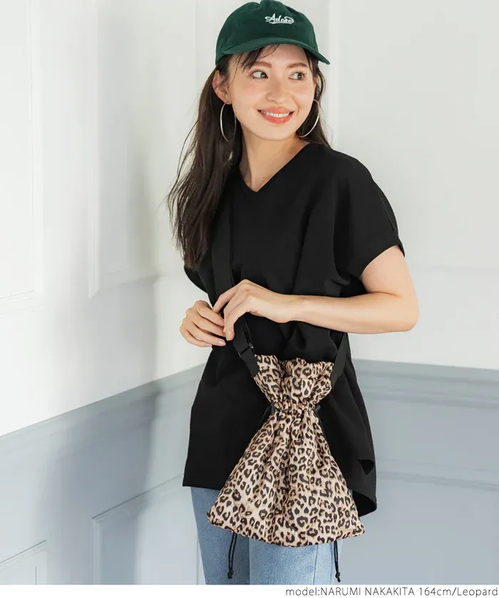 日本 COCA - 時尚豹紋抽繩束口包