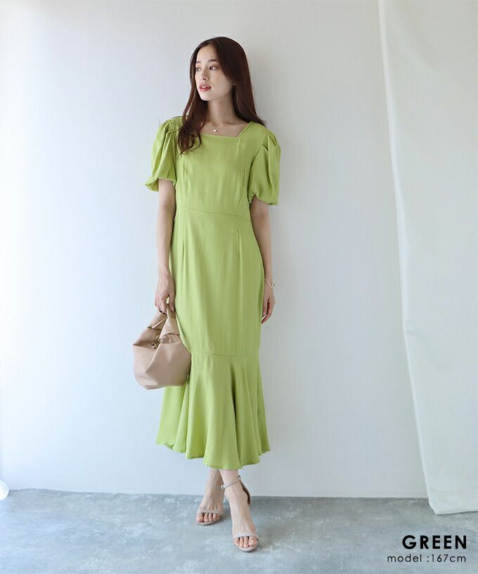 日本 BLUE EAST - 時光漫漫後綁帶泡泡袖洋裝-簡約黑