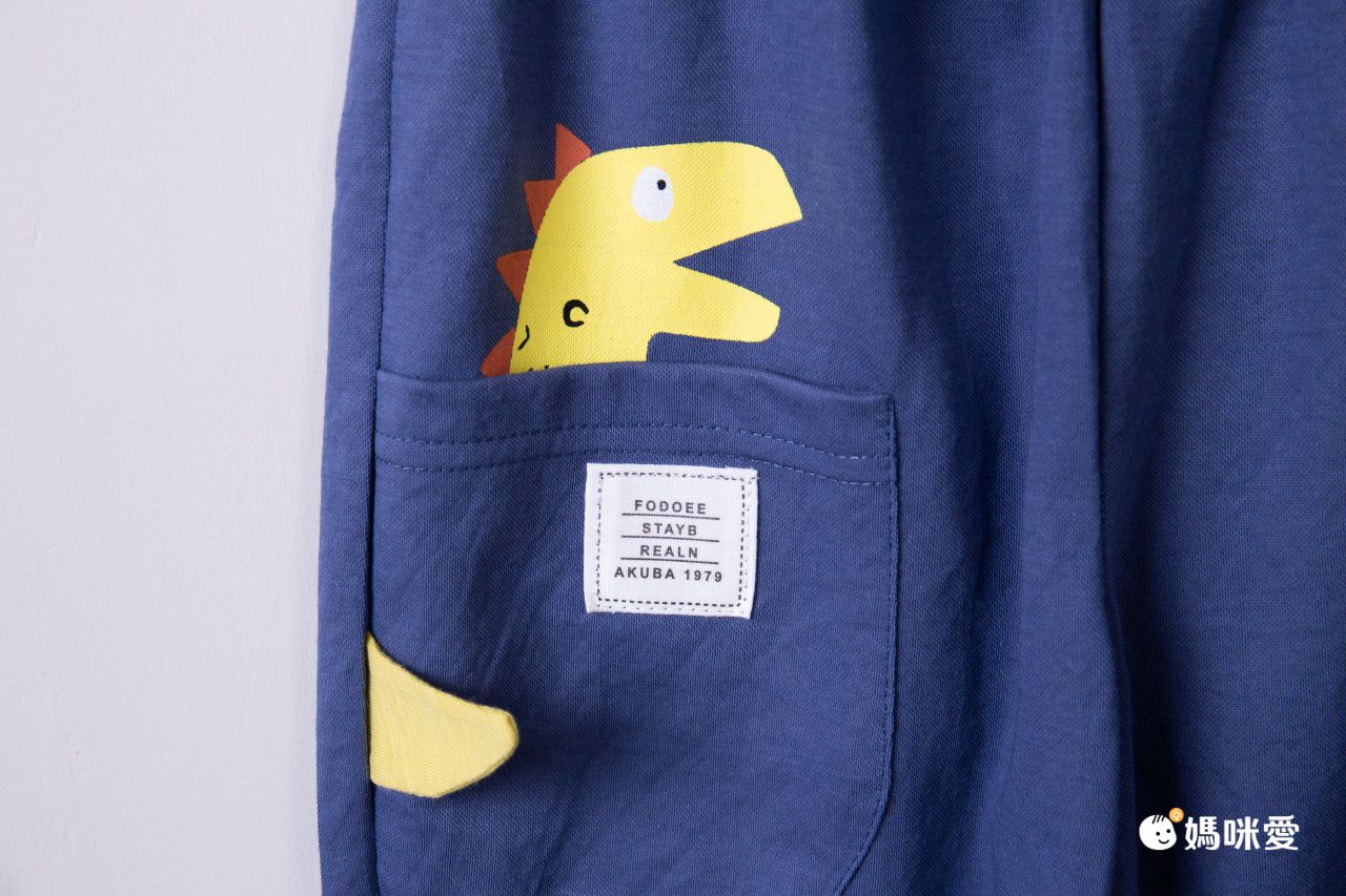 立體圖樣束口長褲/防蚊褲-小嘴嘴恐龍-牛仔藍