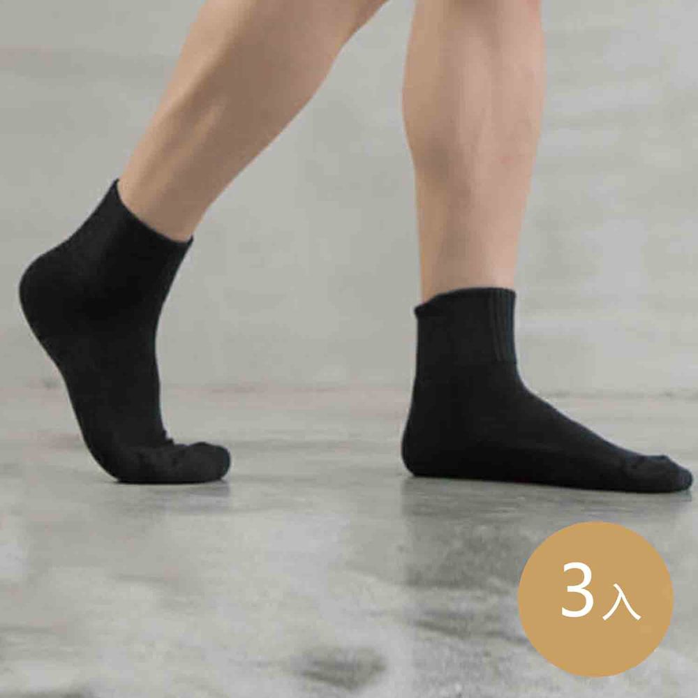 貝柔 Peilou - 貝柔機能抗菌萊卡除臭襪3入組(男氣墊短襪)-黑色 (24-27cm)