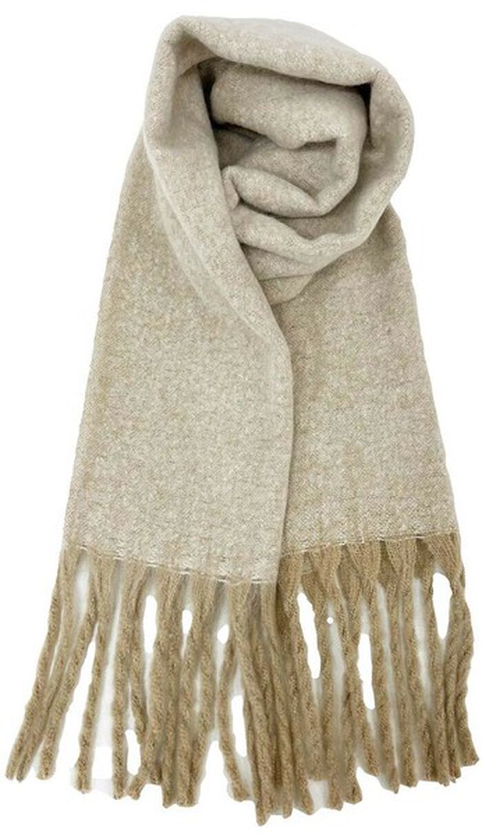 日本代購 - 份量感印花保暖流蘇圍巾-撞色-綠紫