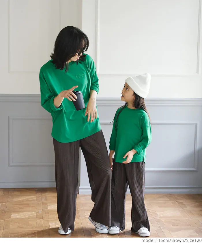 日本 COCA - [可剪裁] 羅紋彈性垂墜感寬褲-孩子-芥黃