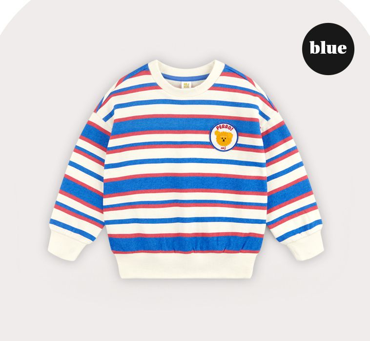 韓國 HEJMINI - (裏毛)熊熊徽章條紋上衣-黃