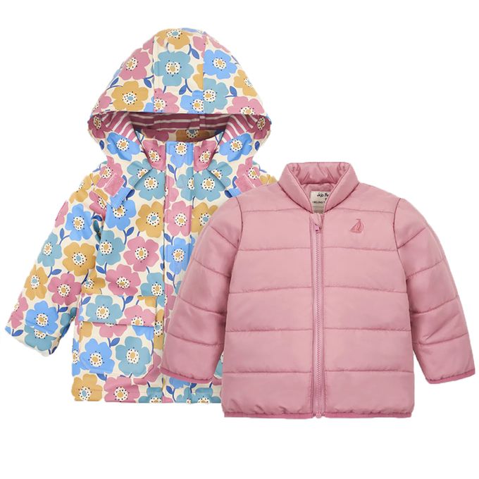 英國 JoJo Maman BeBe - 三合一多功能防水保暖連帽外套-粉彩花卉
