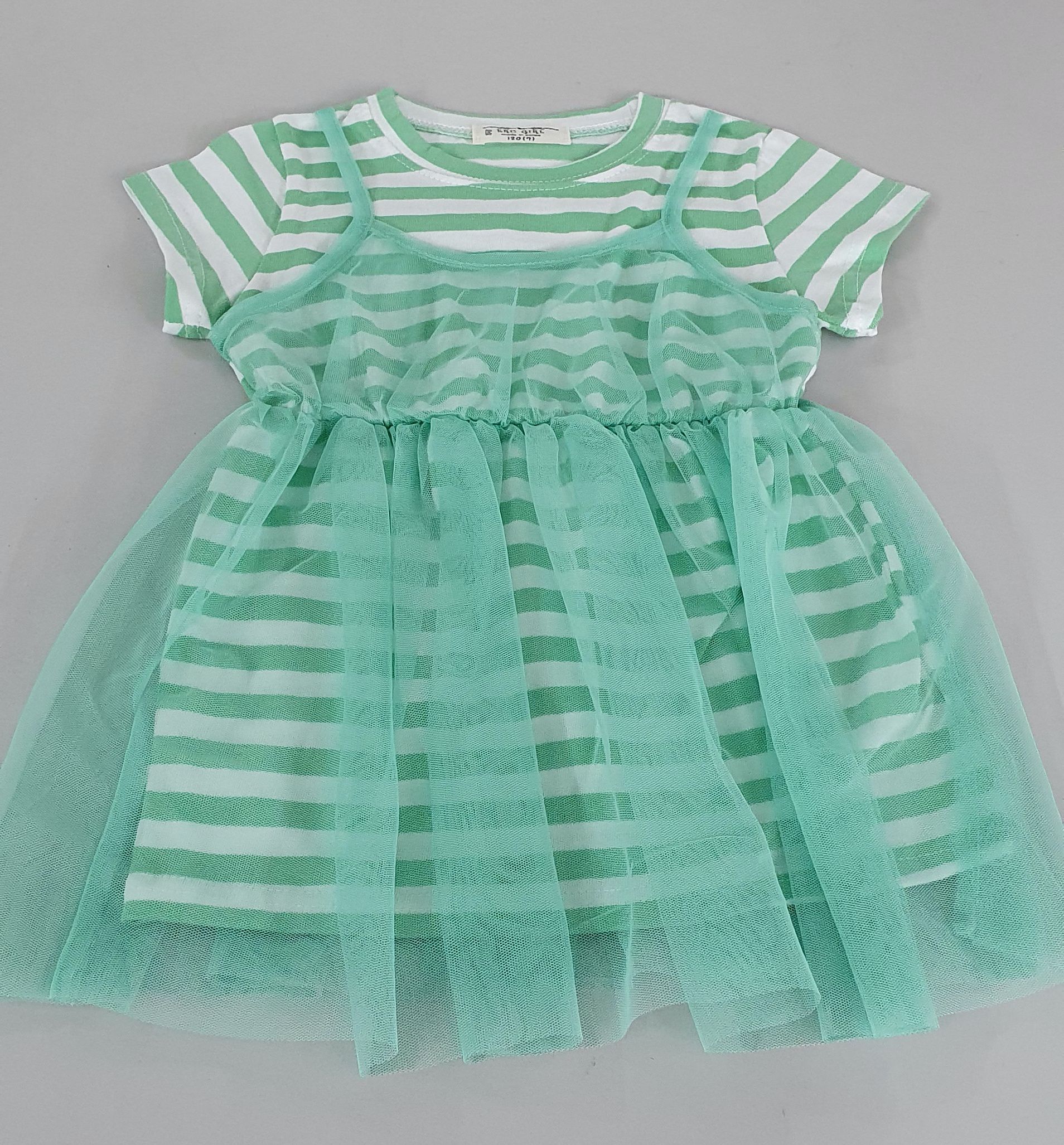 韓國 ERU - 假兩件條紋網紗洋裝-綠