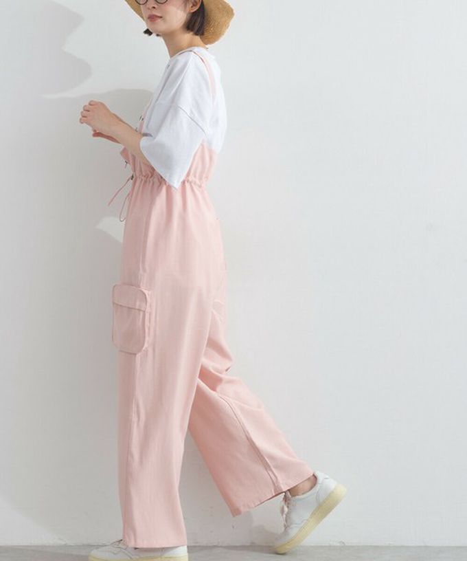 日本 Lupilien - 柔軟可愛抽繩束腰工裝風吊帶褲-卡其棕