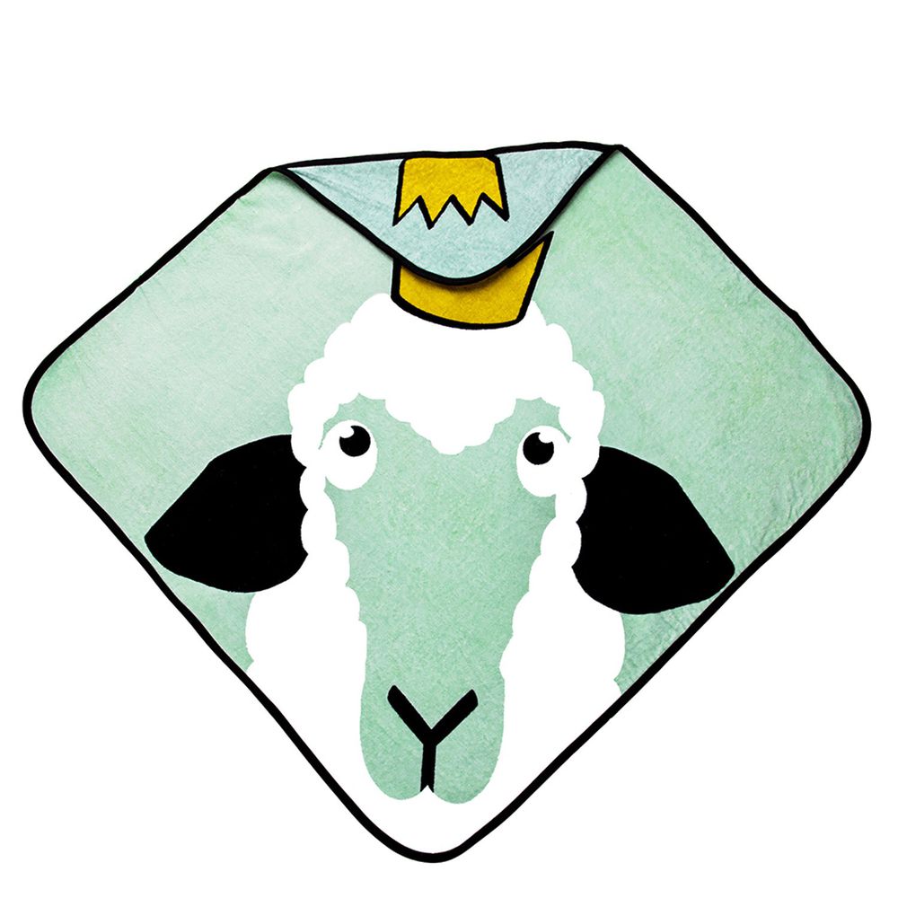Babylivia - 有機棉連帽浴巾-綿羊-海綠色