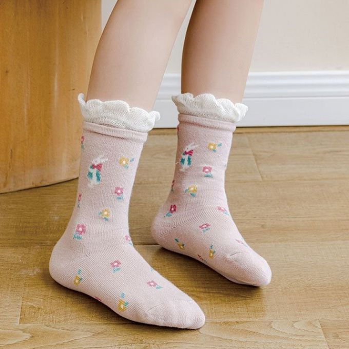 腳ㄚ子 - 兒童棉質中筒襪-花花公主