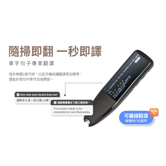 Muigic沐居 - F01隨掃即翻3.5吋大螢幕智能掃譯筆 (黑)