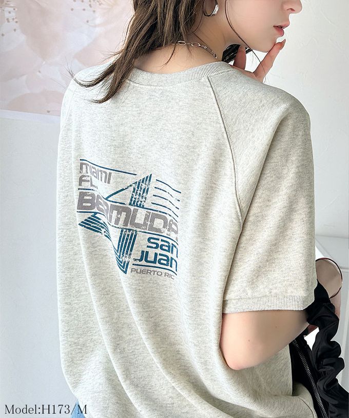 日本 Classical Elf - 前後2way復古標語印花五分袖上衣-炭灰