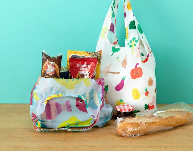 日本 IROHA - 可摺疊收納 寬底便利環保購物袋-基本款-喜樂線條 (S(24x58x13cm))-容量8L/耐重12KG