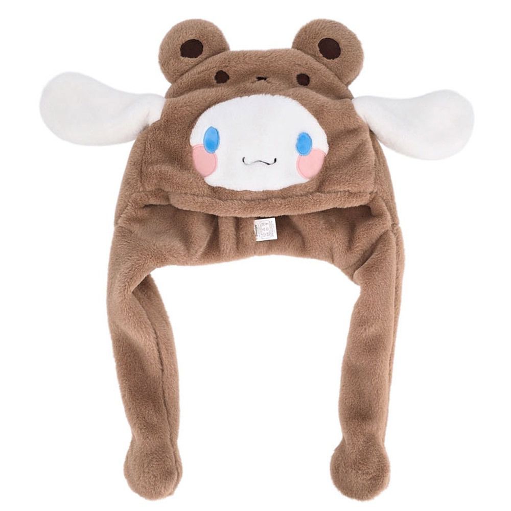 (耳朵可動)造型毛絨帽-卡通人物大耳狗熊熊-咖啡X白