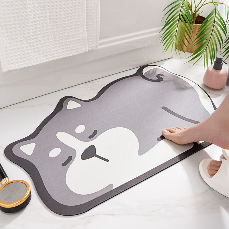 科技絨速乾防滑腳踏墊-小灰狗伸懶腰