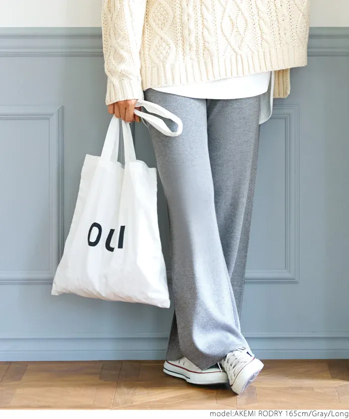 日本 COCA - 針織彈性垂墜美腳寬褲-深藍