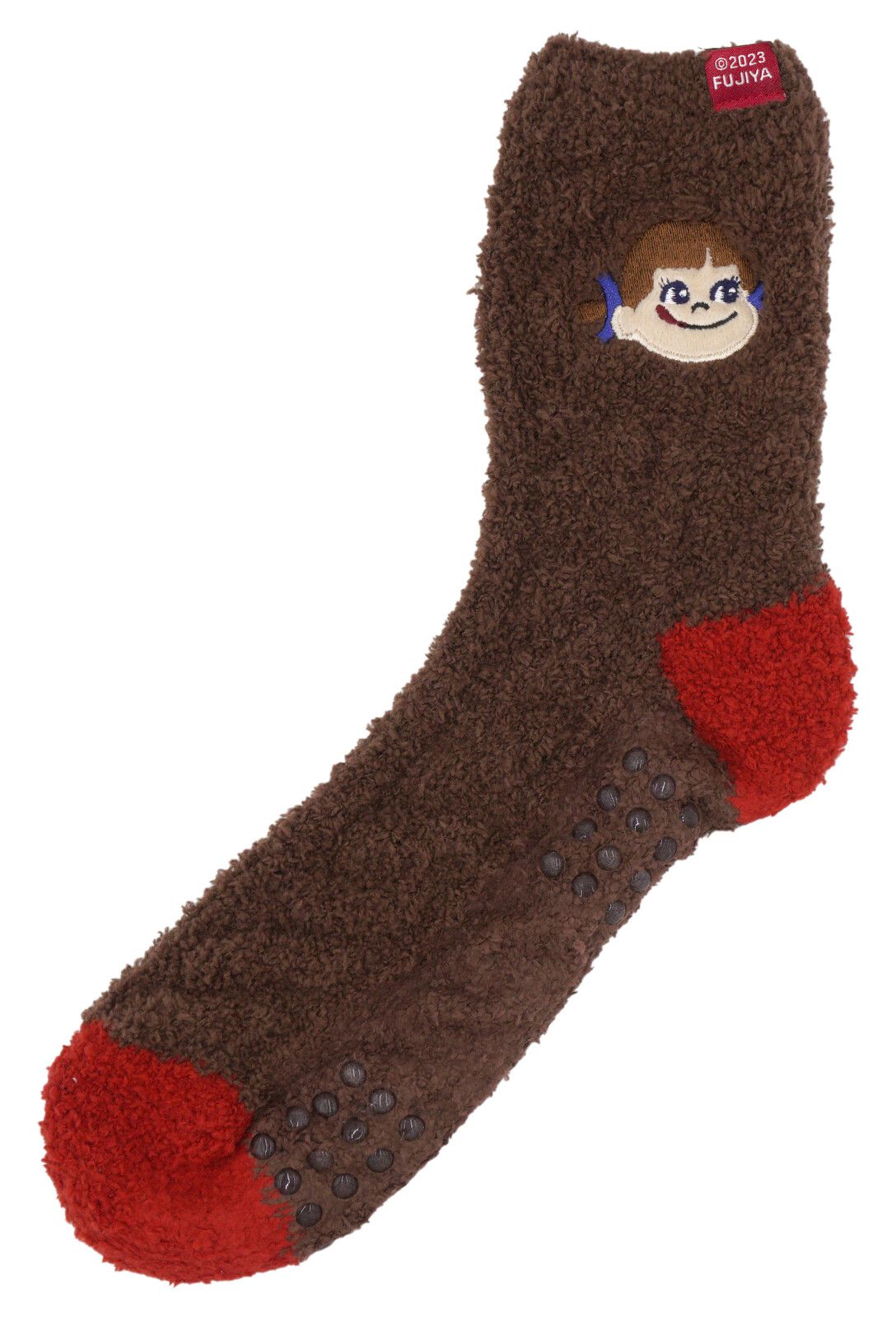 日本 friendshill - peko聯名款 刺繡柔軟針織保暖長襪-奶茶 (22-25cm)