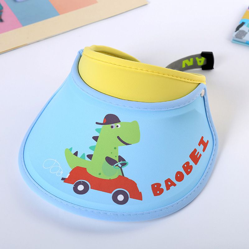 兒童空頂遮陽帽-恐龍玩車車-藍+黃 (建議2-8歲)