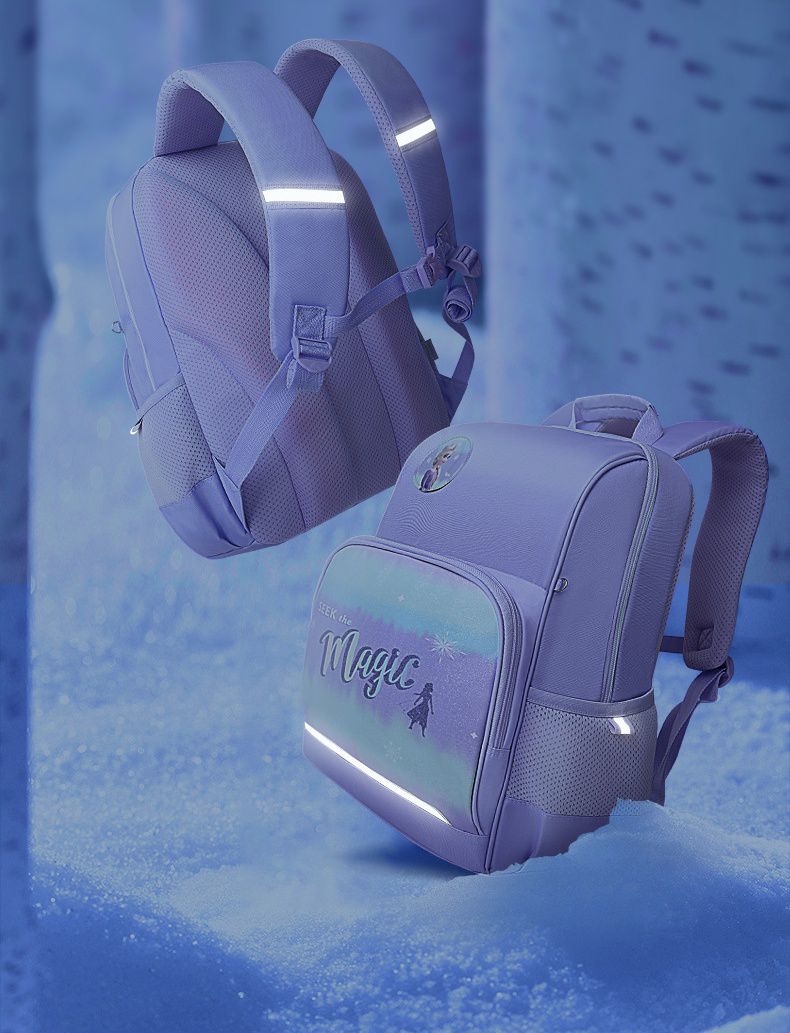 卡通大容量透氣減壓書包-卡通人物艾莎-藍色 (建議135-160cm)-30x16x41cm