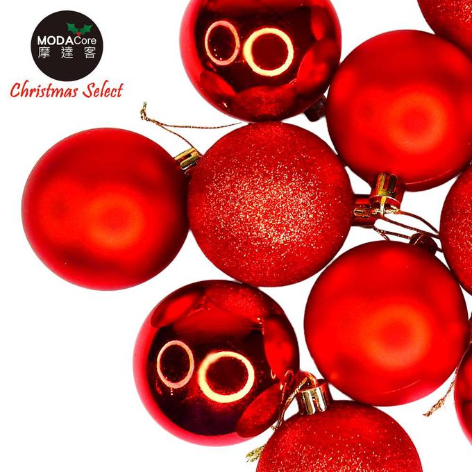 MODACore 摩達客 - 摩達客耶誕-60mm(6CM)霧亮混款電鍍球24入吊飾組(紅色系) 聖誕樹裝飾球飾掛飾