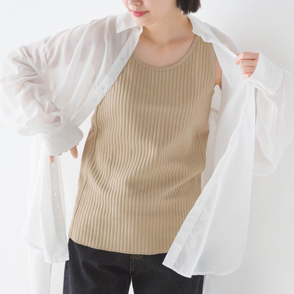 直羅紋圓領無袖背心/內搭-卡其